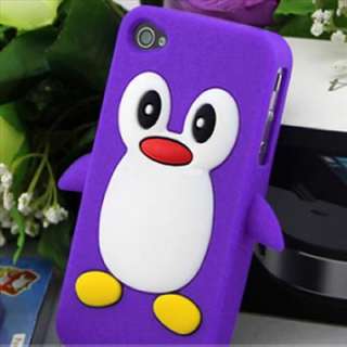 Purple Cute Penguin Silicone Gel Soft Case Cover Skin For Apple iPhone 