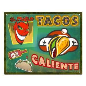  Tacos Caliente Mexican food sign hot sauce / vintage retro 