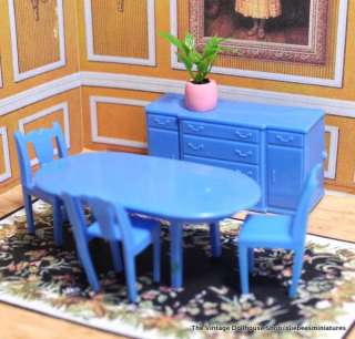   Dollhouse Furniture TRADITIONAL BLUE DINING ROOM w/PLANT 1/2  