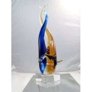 Murano Glass Vase Mouth Blown Art Dual Swirl Flame Sculpture 