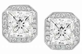 36 Ct. Princess Cut Halo Diamond Earrings 14K Gold  