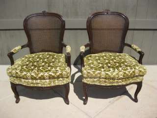   of Louis XV Style French Provincial Bergere Chairs with Cane Backing