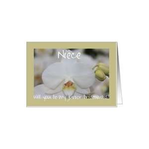  white orchid Niece Will you be my junior bridesmaid Card 