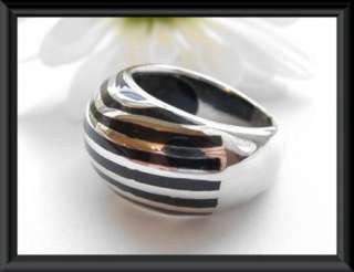 Black Enamel Sterling Silver Modernist Dome Band Ring  
