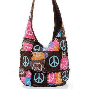  Patchwork Peace Sign Hipster Bag 