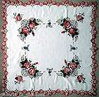 VINTAGE ROSE Lace 43 Table Topper Tablecloth Doily Floral Burgundy 