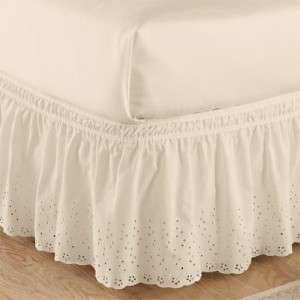 Ivory Eyelet Wrap Around Bed Skirt 15 Drop Scalloped Trim TWIN FULL 