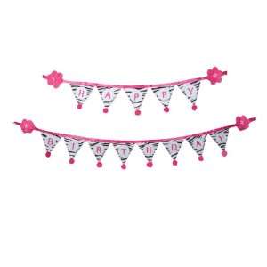   Pink Zebra Felt Happy Birthday Girl Party Banner Toys & Games