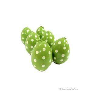  Set 6 Green Polka Dot Egg Shaped Easter Decor Candles 