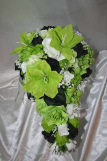 Bridal Bouquet Package Lime Green Black Silk Wedding Flower 