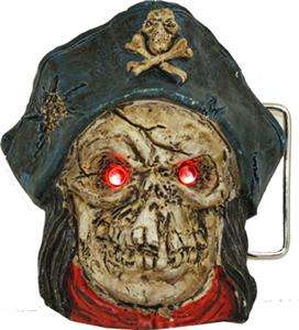 LED Light up Pirate Skull Hat Lighter Belt Buckle Combo  