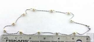 14K WHITE GOLD ELEGANT 6.25mm PEARL FACETED BEAD CHAIN NECKLACE  