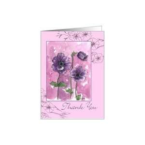  Thank you Purple Anemone Botanical Flower Watercolor Art 