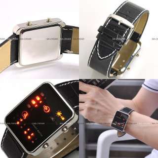 Binary LED Digital Date Leather Steel Case Sport Watch  