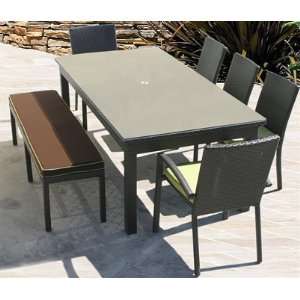   Rectangular Glass Dining Table with Umbrella Hole Patio, Lawn