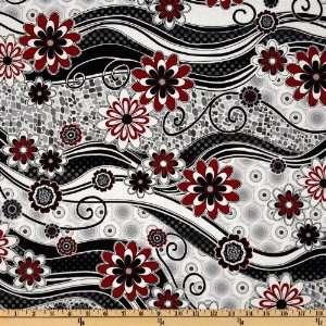   Large Floral Black/Red/White Fabric By The Yard Arts, Crafts & Sewing