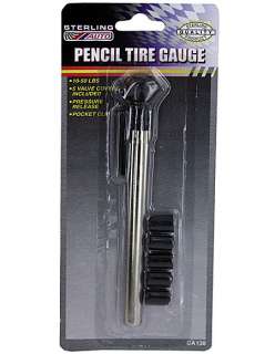 Pencil Tire Air Pressure Gauge & Lot 5 Valve Caps (NIP)  