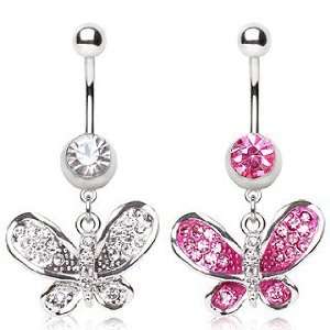  Stainless Steel Belly Button Ring Barbell with Butterfly Shaped 