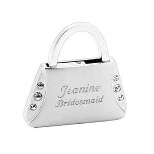 Personalized Satin Silver Purse Key Chain with Rhinestones 