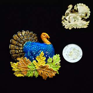 Turkey Fall Thanksgiving Pin Pendant Gold Plate  
