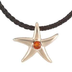  14K Yellow Gold Fire Opal Starfish Pendant Jewelry