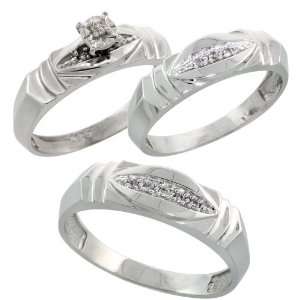  Sterling Silver 3 Piece Trio His (6mm) & Hers (5mm) Diamond Wedding 