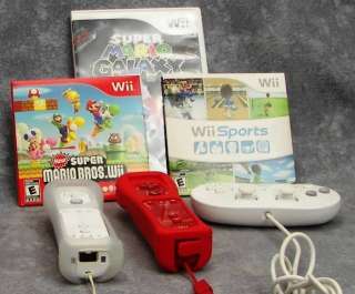Nintendo Wii System Red, 3 Controllers Super Mario Bros. RVL 001(USA 