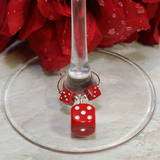 Dice Wine Glass Charm Set in Six Colors with Silver Accent  