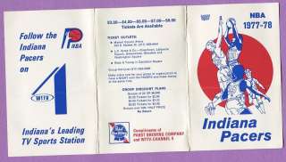 1977 78 NBA Indiana Pacers Basketball Schedule K0437  