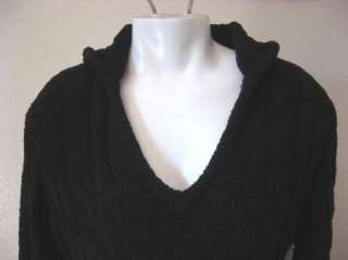 NEW NWT Womens BLACK Pullover Cable Knit Hoodie SOFT Warm & Cozy Hood 