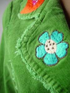 CORDUROY Peace Love Flower Power Hippie Retro Revival Embroidered 