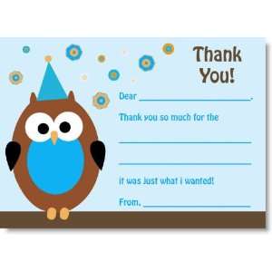    Boy Owl Fill In Birthday Party Thank You Cards 