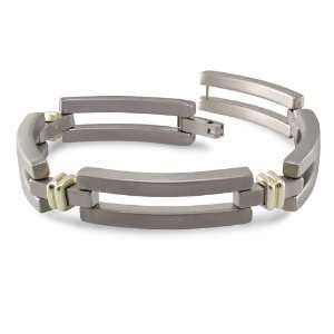  Titanium & 18K Gold Bar Link Bracelet Jewelry