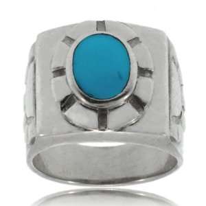 Turquoise Ring Sterling Silver Cigar Band   Bold Style