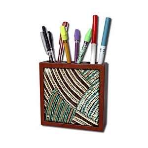   Turquoise Gold Print   Tile Pen Holders 5 inch tile pen holder Office