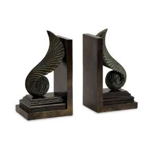   Scrolled Feather Antique Bronze Bookends 10
